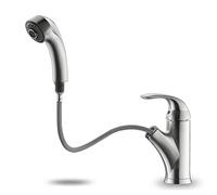 HMJGDZG Brushed Nickel Sink with Pull Out Sprayer, Single Handle Hole Faucets Solid Brass Commercial RV Kitchen Faucet Modes 150°Rotation No