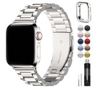 HMJGDZG Compatible with Straps 38mm, Metal Stainless Steel Replacement Bands for iWatch SE 1/Series Starlight & Protective Case