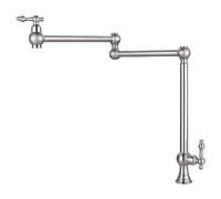 HMJGDZG Deck Mount Stove Solid Brass Pot Filler Kitchen Folding Faucet with Stretchable Double Joint Swing Arm (Victorian Style, Brushed Nickel)