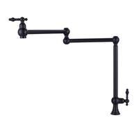 HMJGDZG Deck Mounted - Solid Brass Pot Filler Matte Black Kitchen Folding Faucet Over Stove with Double Joint Swing Arm (Victorian Style)