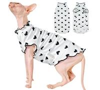 HMJGDZG Heart Pattern Sphynx Shirt, Kitten T-Shirts with Perlin Sleeves, Breathable Cat Wear Cute Sweater Adorable Hairless Cat's Clothes Vest Pajamas Jumpsuit