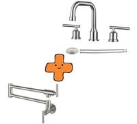 HMJGDZG Pot Filler Kitchen Solid Brass Folding Wall Mount Faucets and Handles 8 inch Widespread High Arc Bathroom Faucet Brushed Nickel