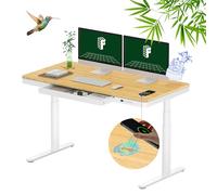 HMJGDZG Q8 Standing Desk, Dual Motor Stages Adjustable Height Electric Computer Workstation w/Wireless Charging, Drawer, Quick Install, 220lbs Capacity Tabletop + White Frame