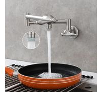 HMJGDZG Solid Brass Antique Wall Mounted Folding Double Foldable Kitchen Sink Pot Filler Faucet Brushed Nickel (Dual Function Nozzle)