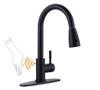 HMJGDZG Touchless with Sprayer, Smart Motion Sensor Matte Black Stainless Steel Faucet for Sink or 3 Hole Single Handle Kitchen Tap