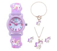 HMJIA Unisex Children's Unicorn Theme Watch, Waterproof Up to 3 ATM, Premium Resin Crystal Dial, Purple Silicone Strap, 3-12 Years