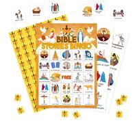 HMJKL Bible Stories Bingo Game Christian Sunday Church Bingo Card Set Birthday Party Bingo Accessories for Adults Family Open House Holiday Activities Party Favors