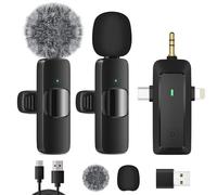 HMKCH Wireless Lavalier Microphone for iPhone - Android Phone/Camera/Computer/Laptop, Professional Dual Lapel Mic with USB-C/3.5mm/USB Plug for Video Recording, Vlog, YouTube, TikTok