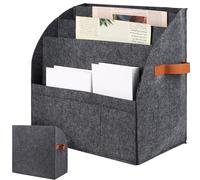 Hmkesoteric Magazine Rack, Felt Newspaper Rack, Foldable Newspaper Collector Storage Basket with Removable 4-Layer Divider, Storage Stand with 3 Small Outer Pockets for Home Office Living Room