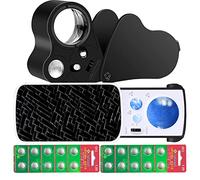 HMKIS Jewelers Loupe, 2 Pack Magnifying Glass with Light, 30X 60X 90X Jewelers Loop Magnification with 20 Backup Batteries for Coin, Diamonds, Gems, Jewelry, Stamps Close Work