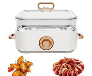 HmLotd Electric Food Steamer, Stainless Steel Diameter Steamer Cooking Pot, 5l Large Capacity, Two-Level Fire Control, Stainless Steel Steaming Rack for Vegetables, Meats, Grains