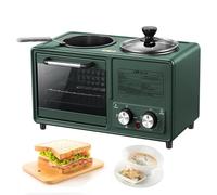 HmLotd Multifunctional Breakfast Machine, 4-in-1 Breakfast Station 1600w High Power, With Non-stick Frying Pan, Using Upper and Lower N-Section Heating for Camping or at Home