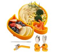 HMLTD Duck Shaped Divided Suction Plate, Silicone + Stainless Steel, Microwave & Dishwasher Safe, Non-Slip Baby Feeding Supplies