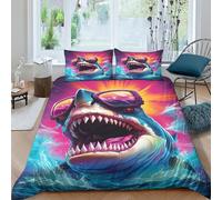 HMLTD Man-eating Shark Duvet Cover Bedding Set 3 Piece Set, Microfiber Quilt Cover Polyester Comforter Cover with Zipper Closure Pillowcase Double(200x200cm)