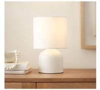 HMN® New Small But Elegant Ribbed Ceramic Table Lamp Bedside Table Lamp Ceramic Base and Fabric Shade (Cream Color)