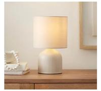HMN® New Small But Elegant Ribbed Ceramic Table Lamp Bedside Table Lamp Ceramic Base and Fabric Shade (25cm) (Cream Color)