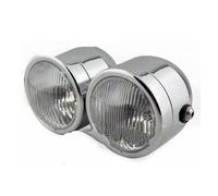 HMNMXQ Motorcycle Lights For Softail For Dyna For Fat Boy For FLSTF For Cafe For Racer For Chopper Bobber Universal Twin Headlight H4 Double Dual Lamp Motorbike Spotlights(Chrome Claer Lens)