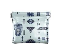 Hmong Totems Geometric Motifs Stickers Powder Blue PU Leather Small Coin Purse Convenient Mini Makeup Bag for Girls Women Ladies