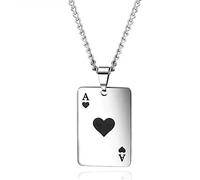 HMOOY Ace of Spades Necklace, Stainless Steel Silver Playing Poker Card Pendant Necklace Lucky Punk Rock Poker Necklace Cool Ace Pendant Necklace Hip Hop Jewellery for Men Women (Black)