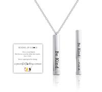 HMOOY Be Kind of a B Necklace for Women, Stainless Steel 3D Engraving Vertical Bar Necklace with Hidden Message Personalised Inspirational Pendant Necklace Gifts (Square Retractable, Silver)