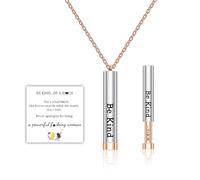 HMOOY Be Kind of a B Necklace for Women, Stainless Steel 3D Engraving Vertical Bar Necklace with Hidden Message Personalised Inspirational Pendant Necklace Gifts (Cylindrical Retractable, Rosegold)
