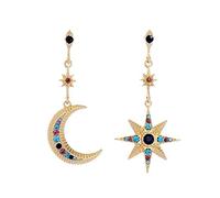 HMOOY Bohemia Moon Star Asymmetric Hoop Earrings Crystal Moon and Sun Drop Long Earrings Retro Exquisite Punk Style Accessories Jewellery for Women Girls, 9 cm, Metal, No Gemstone