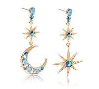 HMOOY Bohemia Moon Star Asymmetric Hoop Earrings Crystal Moon and Sun Drop Long Earrings Retro Exquisite Punk Style Accessories Jewellery for Women Girls, Ajustable, Metal, No Gemstone
