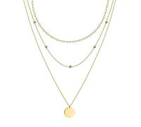 HMOOY Boho Layered Necklace Choker Gold Coin Pendant Necklace Flat Curb Chain Necklace Vintage Multilayer Necklace Chain Jewelry for Women Gifts (3 Layered-Gold)