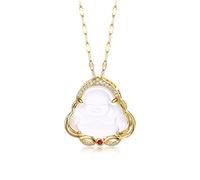 HMOOY Buddha Necklace, Lucky Laughing Buddha Pendant Necklaces Green/White Jade Buddha Necklace with 18K Gold Plated Chain Jewellery for Women Men (White 1)