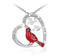HMOOY Cardinal Necklace, Cardinals Appear When Angels Are Near Necklace Red Cardinal Pendant Necklace Angel Red Bird Sympathy Jewellery for Women (Silver)