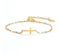 HMOOY Christian Cross Bracelet for Women, New Gold Cross Border Beaded Bracelet Rosary Bracelet Hand Chain Birthday Communion Confirmation Baptism Christians Gifts for Women (Colorful-Gold)