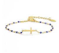 HMOOY Christian Cross Bracelet for Women, New Gold Cross Border Beaded Bracelet Rosary Bracelet Hand Chain Birthday Communion Confirmation Baptism Christians Gifts for Women (Dark Blue-Gold)