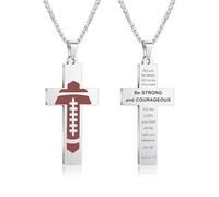 HMOOY Cross Sport Necklace with Inspiring Bible Verse, Stainless Steel Religious Football Pendant Chain Sports Inspirational I CAN DO All Things Christian Faith Jewelry Gifts for Men, Adjustable