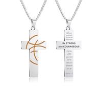 HMOOY Cross Sport Necklace with Inspiring Bible Verse, Stainless Steel Religious Football Pendant Chain Sports Inspirational I CAN DO All Things Christian Faith Jewelry Gifts for Men, Adjustable