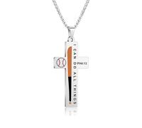 HMOOY Cross Sport Necklace with Inspiring Bible Verse, Stainless Steel Religious Football Pendant Chain Sports Inspirational I CAN DO All Things Christian Faith Jewelry Gifts for Men, Adjustable