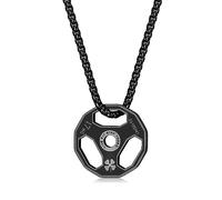 HMOOY Dumbbell Necklace, Titanium Stainless Steel Dumbbell Pendant Necklace Dumbbell Chain Necklace Couple Pendant Necklace Fitness Gym Necklace Sport Jewellery for Men,Black-Clover