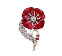 HMOOY Enamel Poppy Flower Brooch Pin Badge Womens Mens Gold Crystal Red Flower Legion Brooch Veterans Memorial Day Festival Unisex (Red)