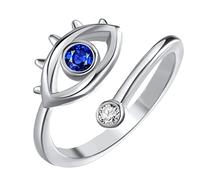 HMOOY Evil Eye Open Ring, Blue Cubic Zirconia, Stackable, Adjustable, Women's Ring for Protection