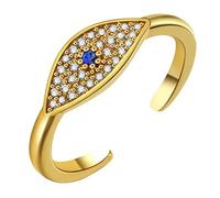 HMOOY Evil Eye Ring, Blue Cubic Zirconia Evil Eye Open Ring Blue Eye Stackable Ring Adjustable Wrap Open Ring for Women Evil Eye Jewellery for Protection (Gold 1)