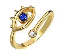 HMOOY Evil Eye Ring, Blue Cubic Zirconia Evil Eye Open Ring Blue Eye Stackable Ring Adjustable Wrap Open Ring for Women Evil Eye Jewellery for Protection (Gold)