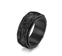 HMOOY Eye of God Ring, Stainless Steel All Seeing Eye of God Rotating Band Ring Vintage Engraved Evil Eye Spinner Rings Jewellery for Men Women Size 6-10 (Black, 7)