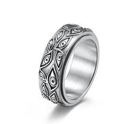 HMOOY Eye of God Ring, Stainless Steel All Seeing Eye of God Rotating Band Ring Vintage Engraved Evil Eye Spinner Rings Jewellery for Men Women Size 6-10 (Silver, 6)
