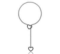 HMOOY Heart O-ring Slip Chain Choker Necklace For Women, Adjustable Stainless Steel Lariat Y-Necklace Rainbow Punk Rock Gothic Cuban Collar Loop Choker Necklace for Women, 24”, Stainless Steel, No