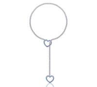 HMOOY Heart O-ring Slip Chain Choker Necklace For Women, Adjustable Stainless Steel Lariat Y-Necklace Rainbow Punk Rock Gothic Cuban Collar Loop Choker Necklace for Women, 28", Stainless Steel, No