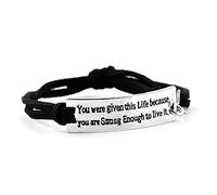 HMOOY Inspirational Bracelets for Women Men, Inspirational Leather Bracelet with Engraved Message Adjustable Motivational Quotes Bangle Bracelets Inspirational Gifts for Women (Black)