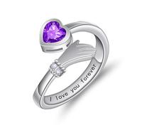 HMOOY Love Heart Hug Ring for Women, Open Adjustable Hug Thumb Ring Engraved I Love You Forever Cubic Zirconia Ring Friendship Gifts Engraved Words Stacking Finger Rings Jewellery (Purple)