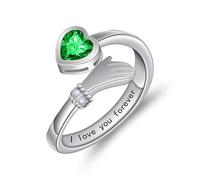 HMOOY Love Heart Hug Ring for Women, Open Adjustable Hug Thumb Ring Engraved I Love You Forever Cubic Zirconia Ring Friendship Gifts Engraved Words Stacking Finger Rings Jewellery (Green)