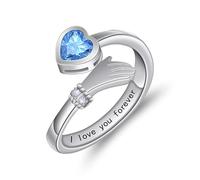 HMOOY Love Heart Hug Ring for Women, Open Adjustable Hug Thumb Ring Engraved I Love You Forever Cubic Zirconia Ring Friendship Gifts Engraved Words Stacking Finger Rings Jewellery (Blue)