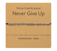HMOOY Morse Code Bracelet Silver Plated Beads on Silk Cord Friendship Bracelet Secret Message Morris Jewelry for Women Men Gifts for Her Him (Never give up)
