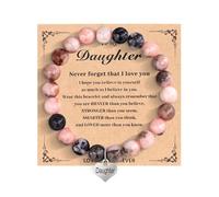 HMOOY Natural Stone Beads Bracelet for Women, 8 mm Pink Zebra Stone Bracelet Pink Beaded Friendship Bracelet Jewelry With Message Card Birthday Mom Aunt Friend Sister Niece Lovers (Daughter)